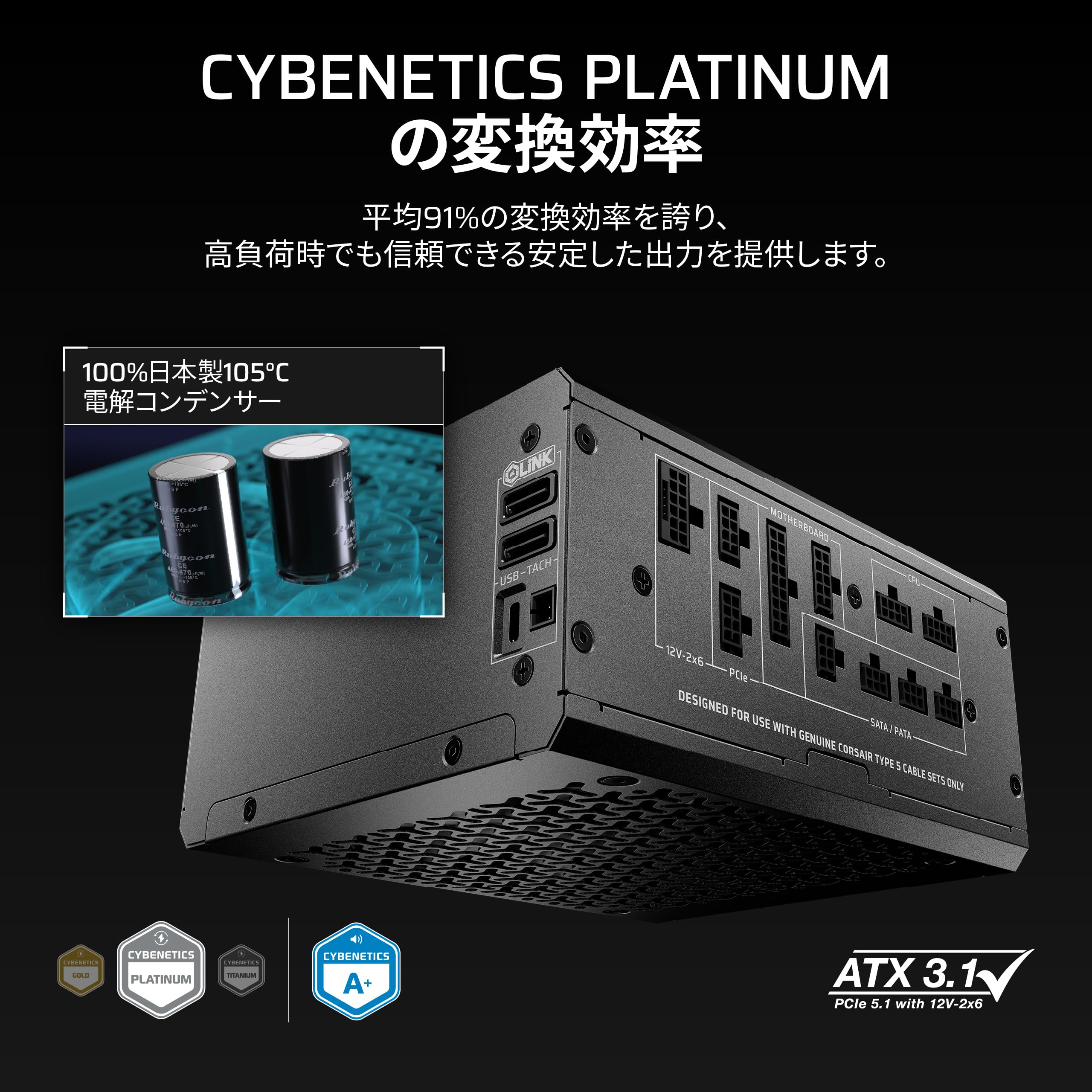 Amazon | Corsair HX1000i Shift 完全モジュラーATX電源 – 内蔵iCUE